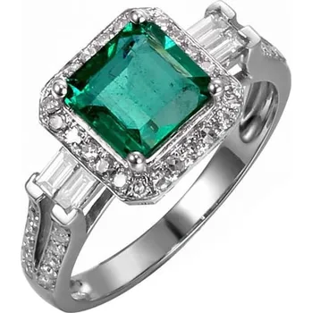 Prsten Zlatý prsten se smaragdem obklopeným diamanty Carli