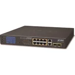 PLANET Technology Planet FGSD-1022VHP PoE switch, 8x100, 2x1000-TP/SFP, LCD, VLAN, extend mód 10Mb do 250m, IEEE 802.3at