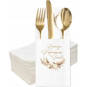 Papírový ubrousek Ubrousky ke SVATÉ PŘIJÍMÁNÍ + POUZDRO/Kapsičky na PŘÍBORY, dekorace stolu ke Komunii, styl BOHO