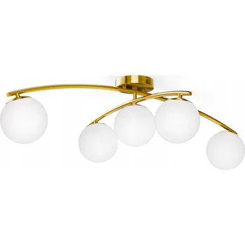 Zlaté Závěsné Stropní Svítidlo LED 5X G9 Lustr Bílé Skleněné Koule do Obýváku