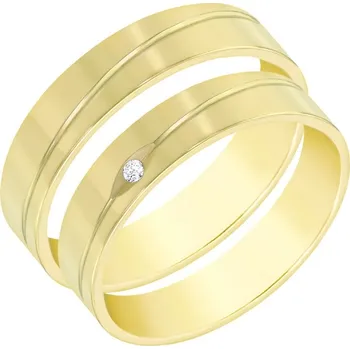 Prsten Ploché snubní prsteny ze zlata s diamantem Tesar