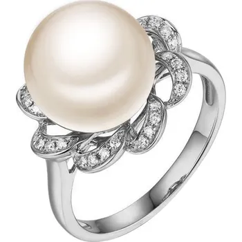 Prsten Zlatý romantický prsten s tělovou perlou a diamanty Qiana