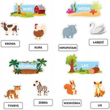 Magnetická kreslící tabulka MAGNETICKÁ SKLÁDAČKA MAGNETY NA LEDNIČKU TABULE - ZVÍŘATA S POPISKY