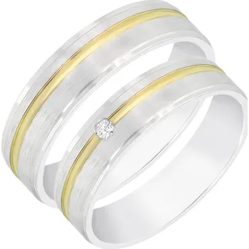 Prsten Matné dvoubarevné snubní prsteny s drážkou a diamantem Nicolass