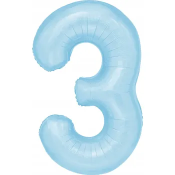 Balónek MODRÝ FÓLIOVÝ BALÓN 100 CM ČÍSLICE 3 TŘI TŘETÍ NAROZENINY SVĚTLE MODRÝ