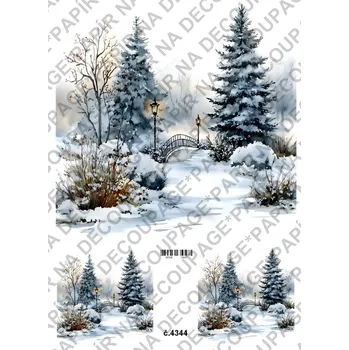 Výtvarný papír Rýžový a soft papír na decoupage - Zimní krajina - KB4344 Materiál: Rýžový papír, Rozměr: A4