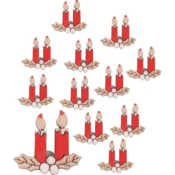 Vánoce Dřevěné svíčky s lepíkem červené 3 cm, 12 ks