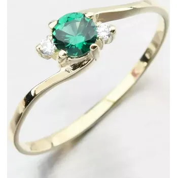 Šperk Dámský prsten žluté zlato 585 zirkon smaragd 351P-110106ZL-ZEL velikost 52