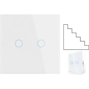 vypínač SKLENĚNÝ SCHODIŠŤOVÝ DOTYKOVÝ SPÍNAČ LED, DVOUTLAČÍTKOVÝ, DVOJITÝ, BÍLÝ