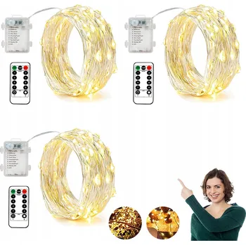 Vánoční dekorace LED SVĚTÝLKA NA DRÁTKU vánoční osvětlení na stromeček NA BATERIE 10 METRŮ 100 LED TEPLÁ BÍLÁ