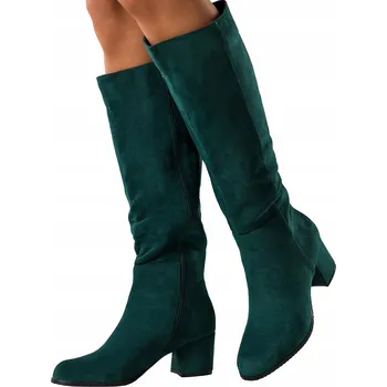 Dámské kozačky KOZAČKY Zelené Dámské POHODLNÉ Semišové Podpatek Sloupek MÓDNÍ Klasické vel. 39