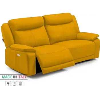 Pohovka Kožená pohovka CONTINENTAL s elektrickou funkcí relax 3P, elektrické, žlutá (giallo 320