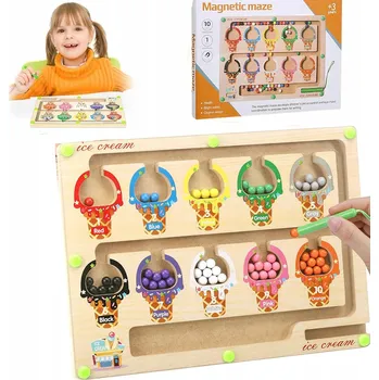 Dřevěná hračka MAGNETICKÁ TABULE LABYRINT KULIČKY TŘÍDIČ MONTESSORI PRO DĚTI HRA HRAČKA