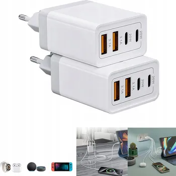 2x RYCHLÁ SÍŤOVÁ NABÍJEČKA KOSTKA ZÁSUVKA USB USB-C PD QC 40W 4-Port