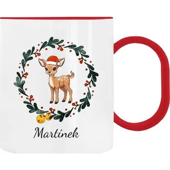 Dětský hrnek plastový s potiskem Roztomilý vánoční jelínek se jménem