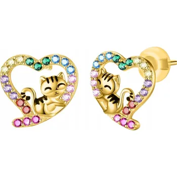 Náušnice Stříbrné náušnice kočičky srdce pro dívku stříbro 925 pozlacené tyčinky