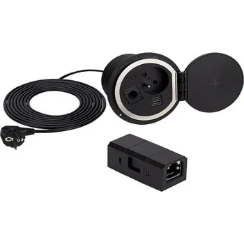 Elektrická zásuvka Design Light SAMBO BOX zápustná zásuvka 1 x 230V, 2 x USB + 1 x RJ45,indukce, černá