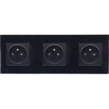 Elektrická zásuvka Trojitá černá Elektrická zásuvka s uzemněním z tvrzeného skla
