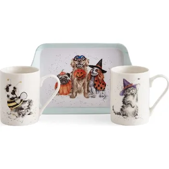 Stolování Pimpernel Sada podnosu a hrnků Wrendale Designs "Trick or Treat" - Kočky a psi