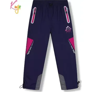 Dívčí kalhoty Dívčí šusťákové kalhoty zateplené Kugo DK8235 tmavě modrá / růžový zip (Dívčí zimní kalhoty s flísovou podšívkou)