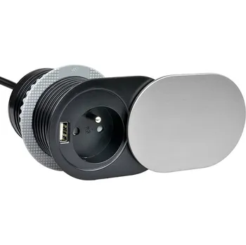 Elektrická zásuvka Design Light zásuvka SLIDE BOX nerez 1 x 230V + 1 x USB