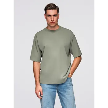 Pánské tričko Ombre Men's LOOSE FIT cotton t-shirt with round neckline - khaki Ombre kaki 3333615