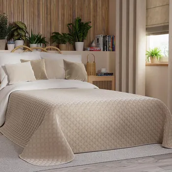 Přehoz na lůžko Tmavokrémový sametový přehoz na postel VELVI 220x240 cm