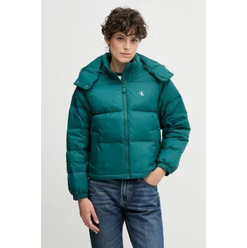 Dámská bunda Péřová bunda Calvin Klein Jeans tyrkysová barva, zimní, oversize, LV047D501G 69X, vel. S
