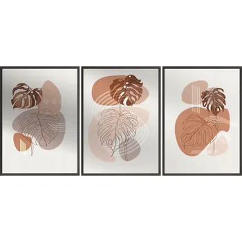 Obraz Postery + RÁMY 3x 24x33 retro listy abstrakt výběr