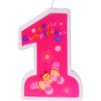 Dortová svíčka Narozeninová svíčka číslice 1 rok růžová motýlek 11 cm SF-931 goParty