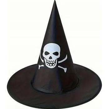 Klobouk KLOBOUK ČARODĚJNICE HALLOWEEN ČERNÝ S LEBKOU