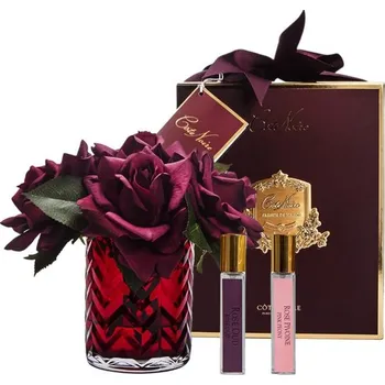 umělá květina Côte Noire - Herringbone kytice 5 růží s parfémy Red Roses v červené váze