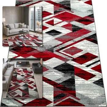 Koberec KOBEREC MODERNÍ ŠEDÝ ČERVENÝ BÍLÝ VENEZIA KOBERCE DO OBÝVÁKU 80x150