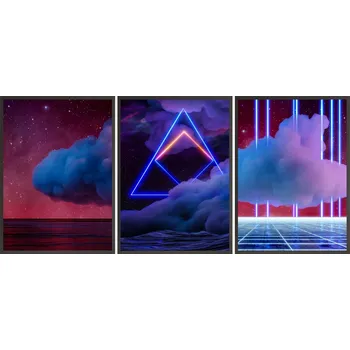 Obraz Postery + RÁMY 3x 24x33 neonový moderní abstraktní motiv