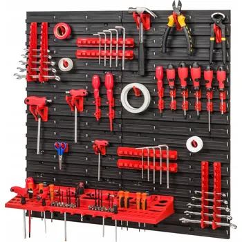 Obraz Nástěnná deska na nářadí do garáže + 40 držáků, 1 police