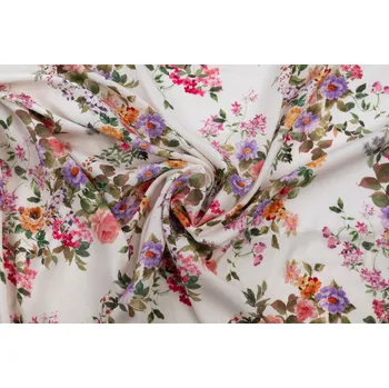 Viskózová tkanina zahradní růže na bílé