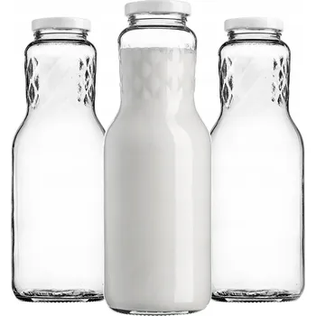 Láhev SKLENĚNÁ LÁHEV 1L 1000 ml NA MLÉKO, DŽUS, VODU, NÁPOJE ŠROUBOVACÍ VÍČKO 3 ks