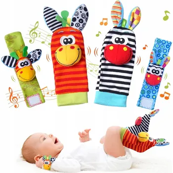 Hračka pro nejmenší SENZORICKÉ PONOŽKY A NÁRAMKY NA RUCE PRO DĚTI CHRASTÍTKA SADA x4