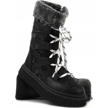 Dámské kozačky Dívčí kozačky NAVY DOT 22-61069 na zip a šněrování, zateplené