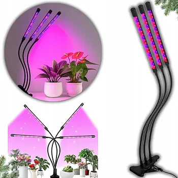 Lampička LED LAMPA PRO RŮST ROSTLIN, 3 RAMENA, USB + OVLADAČ, PRO POKOJOVÉ ROSTLINY