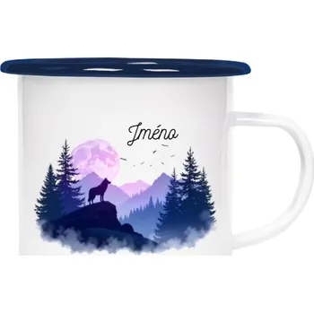 Plecháček - smaltový lem s potiskem Vlk při úplňku