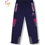 Dívčí šusťákové kalhoty zateplené Kugo DK8235 tmavě modrá / růžový zip (Dívčí zimní kalhoty s flísovou podšívkou)