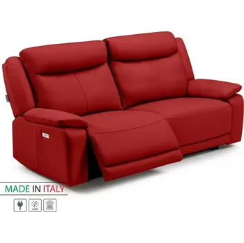 Pohovka Kožená pohovka CONTINENTAL s elektrickou funkcí relax 3P, elektrické, červená (rosso 304)