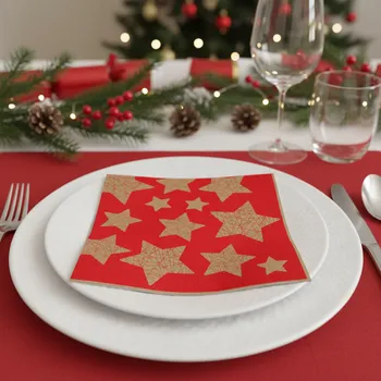 Papírový ubrousek Vánoční dekorativní papírový ubrousek ZLATÉ HVĚZDY 33x33 cm balení 20 ks Balení: 20 ubrousků