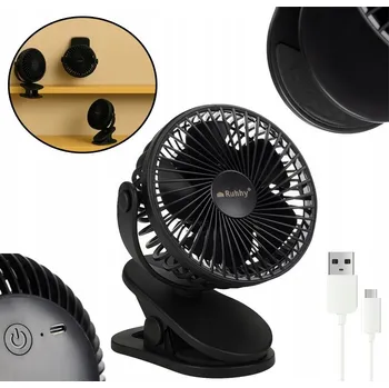 Domácí ventilátor Stolní ventilátor Ruhhy černý, akumulátorový, s klipem, 3 režimy