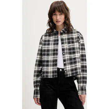 Dámská košile Bavlněná košile Guess Jeans dámská, černá barva, relaxed, s klasickým límcem, W5BH39 WGMH1 W5BH39.WGMH1 99B, vel. XS