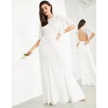 Dámské šaty ASO EDITION svatební šaty s krátkým rukávem, délka až na zem, velikost 38