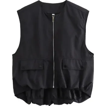 Dámská vesta Dámská jednobarevná vesta se zapínáním na zip a kapsičkami Stylová praktická vesta z polyesteru v různých barvách pro každodenní nošení černá S