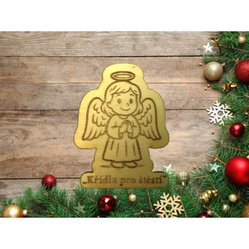 Vánoční dekorace Dary dřeva Vánoční magnetky pro štěstí - anděl