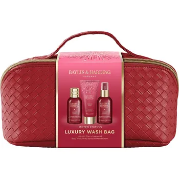 Kosmetická sada Baylis & Harding Midnight Cherry - sada péče o tělo a ruce, 3 ks dámská sada mlhy na tělo a tělových produktů s třešňovou vůní v kosmetické taštičce